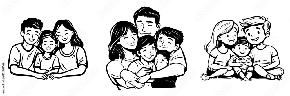 Family members enjoy quality time together with joyful expressions and close interactions in a heartwarming illustration Family members enjoy quality time together with joyful expressions and close interactions in a heartwarming illustration