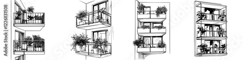 Exploring various balcony designs featuring lush greenery and functional layouts in an urban setting