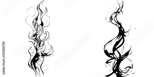 Abstract black and white tendrils swirling against a stark background in a creative display of lines and shapes
