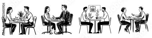 Professional meetings showcasing interactions between individuals in various discussion settings