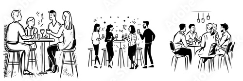 Social gatherings in a lively bar with friends enjoying drinks and lively conversations during the evening