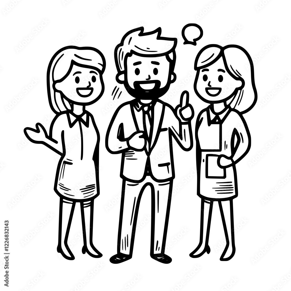 Group of three professionals engaging in a friendly discussion at a workplace during the afternoon Group of three professionals engaging in a friendly discussion at a workplace during the afternoon
