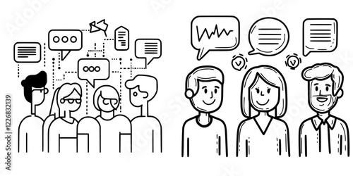 Communication trends in a digital world with people engaging in conversation and messaging
