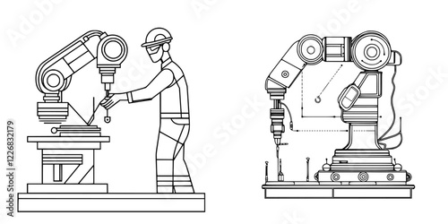 Industrial robot assisting a worker in a manufacturing setting during daylight hours