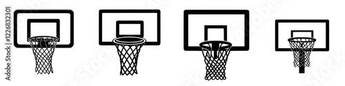Progression of basketball hoop designs showcased from basic to advanced styles over time