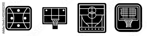 Various basketball court layouts highlighting different design elements and configurations for gameplay and practice