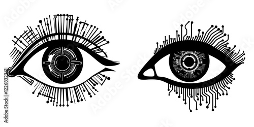 Intricate design of cybernetic eyes showcasing a blend of technology and art