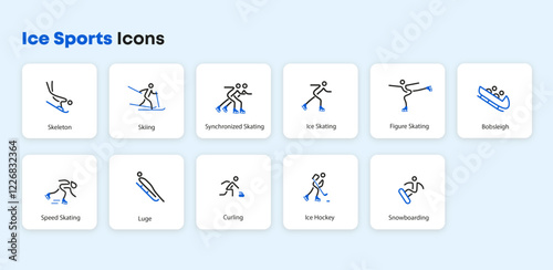 Ice Sport Icon - Skeleton, Skiing, Synchronized Skating, Ice Skating, Figure Skating, Bobsleigh, Speed Skating, Luge, Curling, Ice Hockey, Snowboarding
