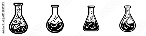 Colorful liquid experiments in laboratory flasks showcase unique chemical reactions and scientific exploration