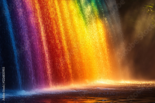 Rainbow Waterfall Cascading Water Creates A Spectrum Of Colors