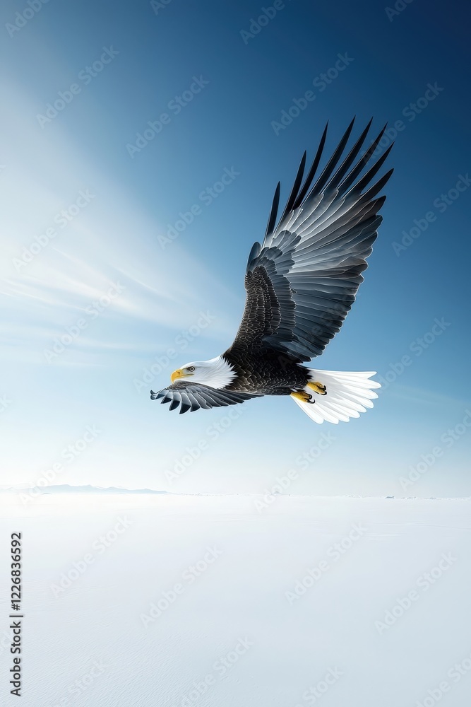 Fototapeta premium Majestic Eagle in Flight Against Blue Sky
