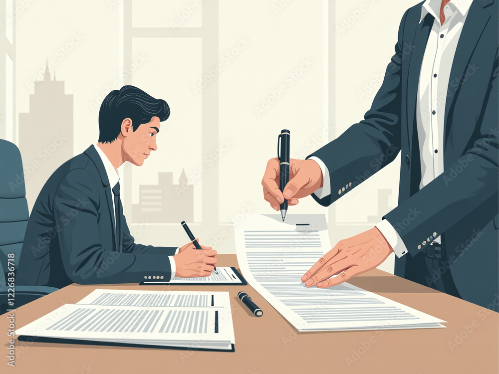 Fototapeta premium Business People Sign Electronic Documents Digitally, Reducing Paperwork In A Paperless Office And Making Future Contracts More Efficient. 00002