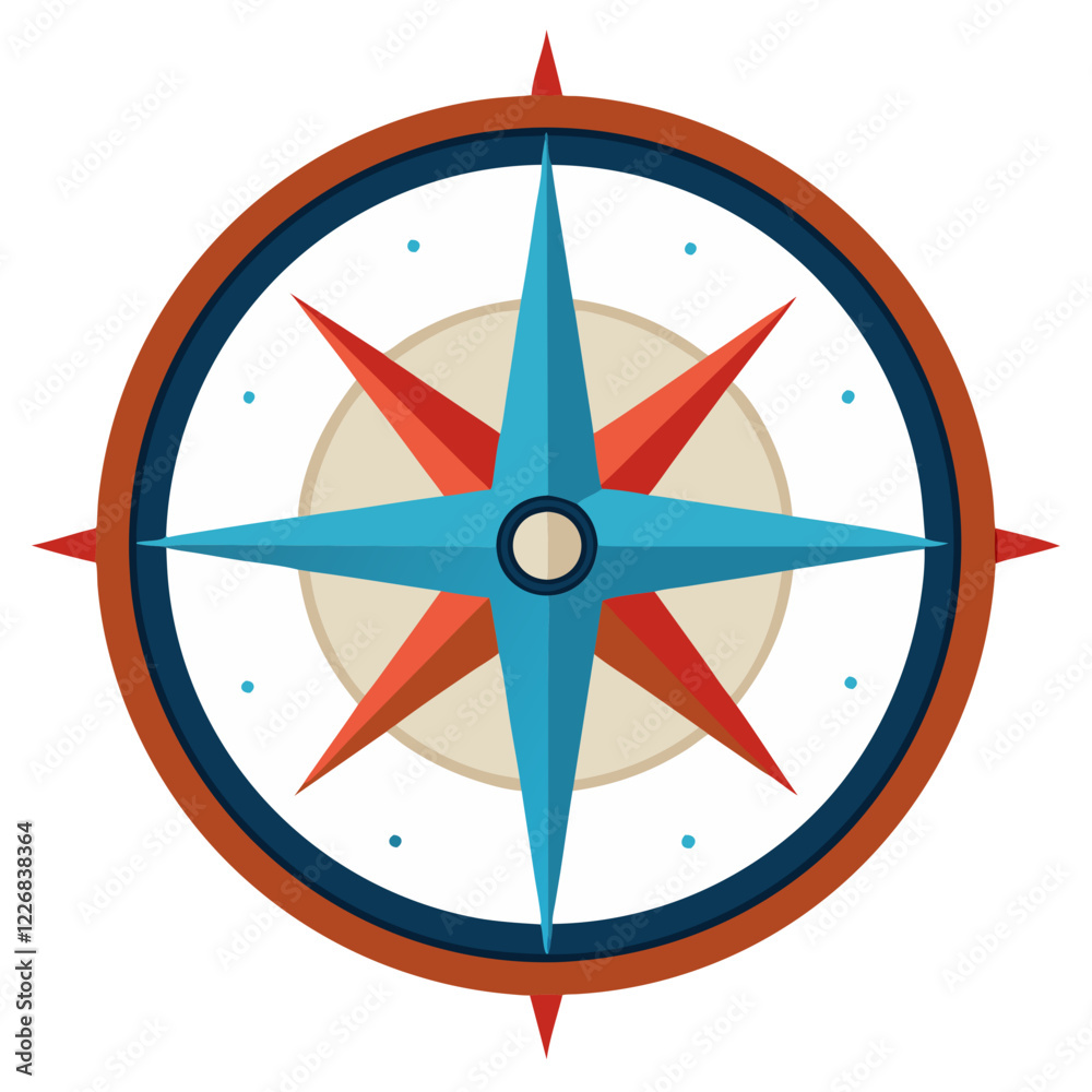 A vibrant compass featuring blue and red accents sits on a white background. It symbolizes guidance and exploration in various outdoor activities and travel adventures A vibrant compass featuring blue and red accents sits on a white background. It symbolizes guidance and exploration in various outdoor activities and travel adventures