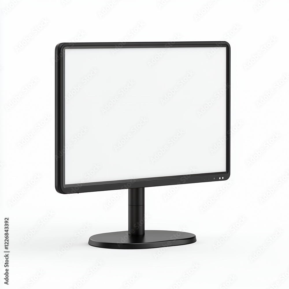 Sleek Black Computer Monitor with Blank White Screen, Isolated on White Background Sleek Black Computer Monitor with Blank White Screen, Isolated on White Background