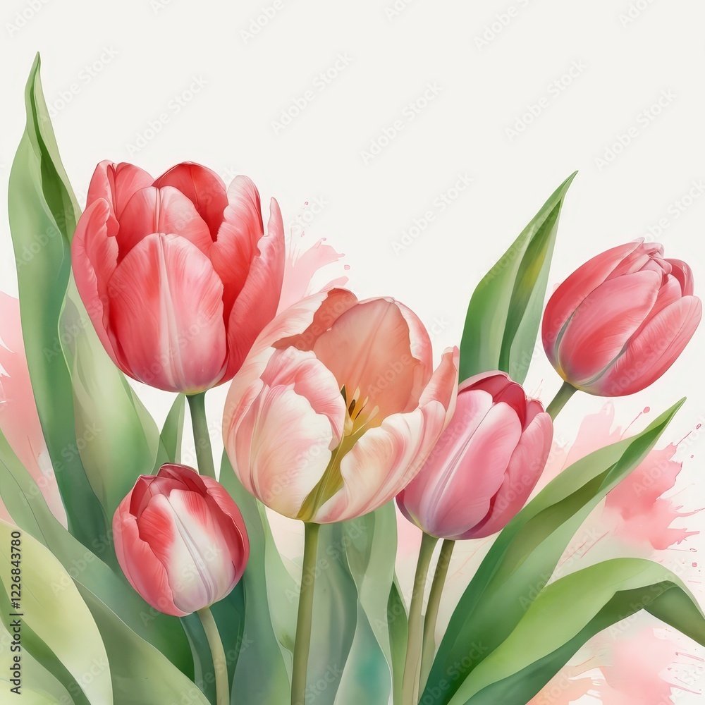 Obraz premium tarjeta flores de acuarela. tulipán