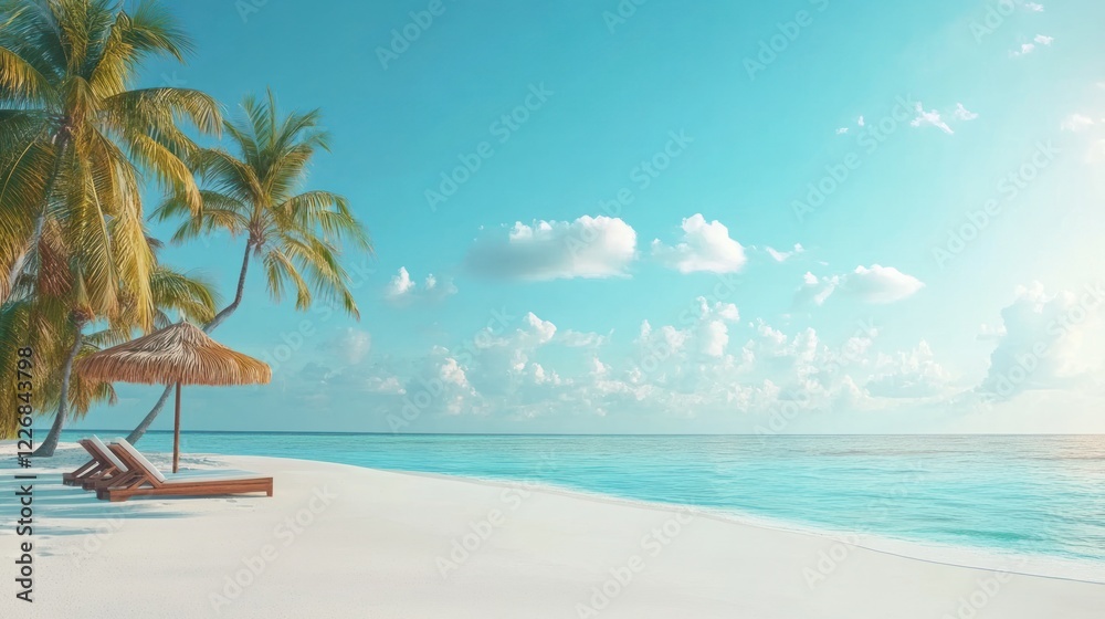Tranquil Tropical Beach Paradise: Sun-Kissed Sands and Azure Waters Tranquil Tropical Beach Paradise: Sun-Kissed Sands and Azure Waters