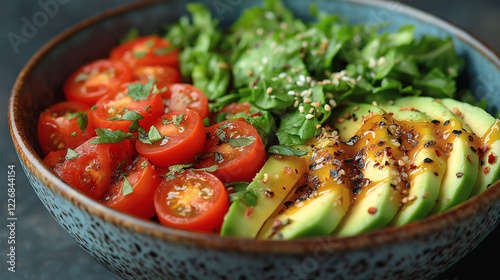 Bowl Salad with Avocado and Cherry Tomatoes photo