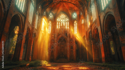 Majestic Gothic Cathedral with Radiant Light photo