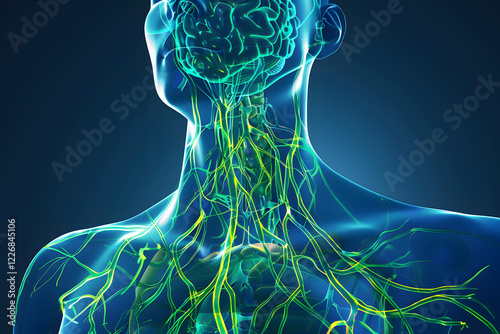 3D illustration of human lymphatic system, isolated on white background