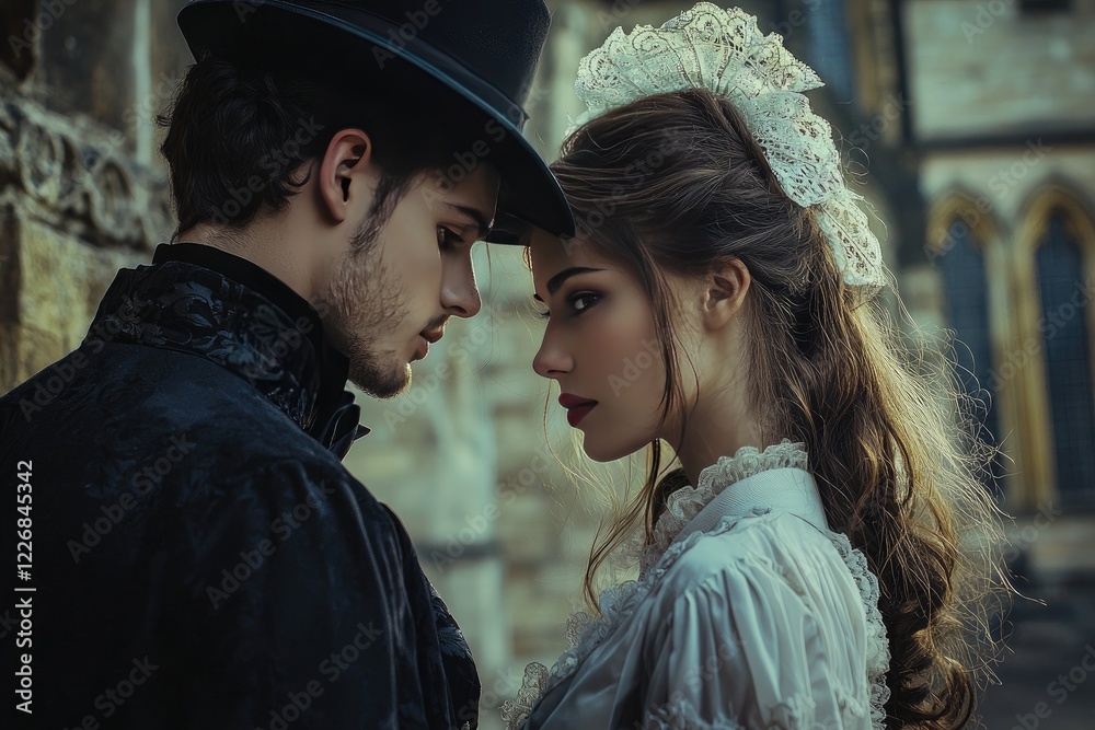 A Victorian Couple Sharing An Intimate Moment A Victorian Couple Sharing An Intimate Moment