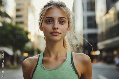 Young Woman in Green Athletic Top Stands Outdoors Free Download Young Woman in Green Athletic Top Stands Outdoors - GFXLoad