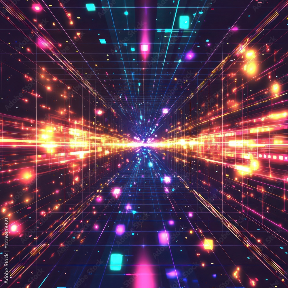 Fototapeta premium Radiant geometric grids complemented by neon accents, offering a stunningly versatile canvas for unique design ideas.