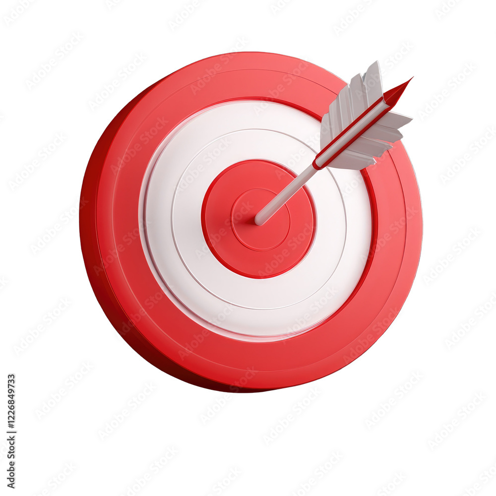  White arrow hit the center of the red target on white background.