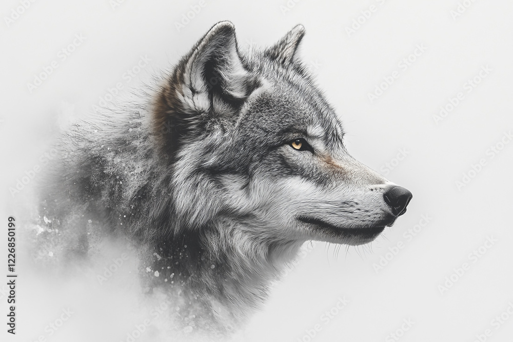 Fototapeta premium Majestic Gray Wolf Profile in Winter Mist