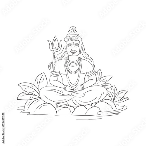 Serene Lord Shiva Meditating on Road – Divine Spiritual Illustration