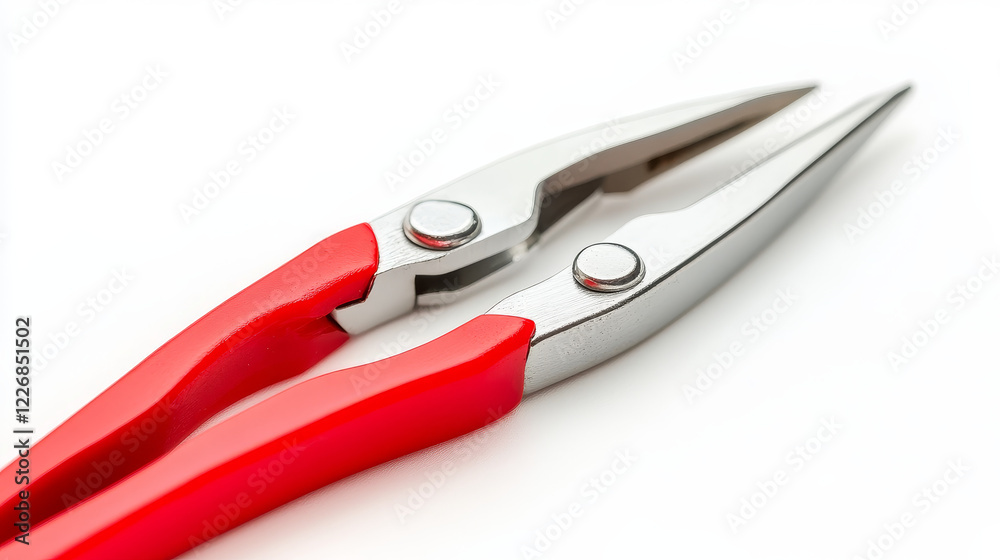 Cartoon pliers tool with red plastic covering on the handles and a happy smiling face isolated on white for DIY concept Cartoon pliers tool with red plastic covering on the handles and a happy smiling face isolated on white for DIY concept