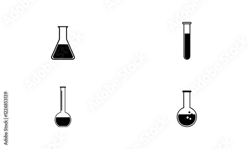 Laboratory Flask Silhouette Set In Black And White