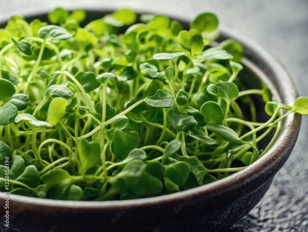A bowl of green sprouts sits on a table. The bowl is filled with a variety of sprouts, including alfalfa, broccoli, and radish. The sprouts are fresh and vibrant A bowl of green sprouts sits on a table. The bowl is filled with a variety of sprouts, including alfalfa, broccoli, and radish. The sprouts are fresh and vibrant