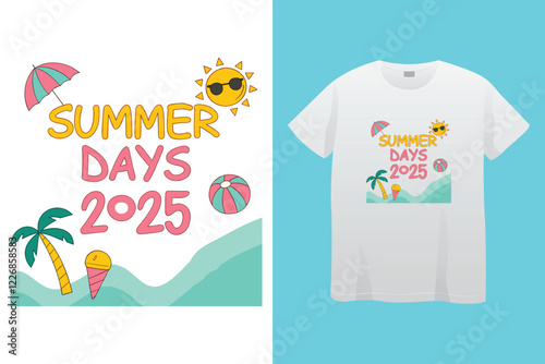 CMYK color separation Summer vector t-shirt design , surfing beach vector photo print , vintage retro beach print design, surfboard with palm tree and typography text.
