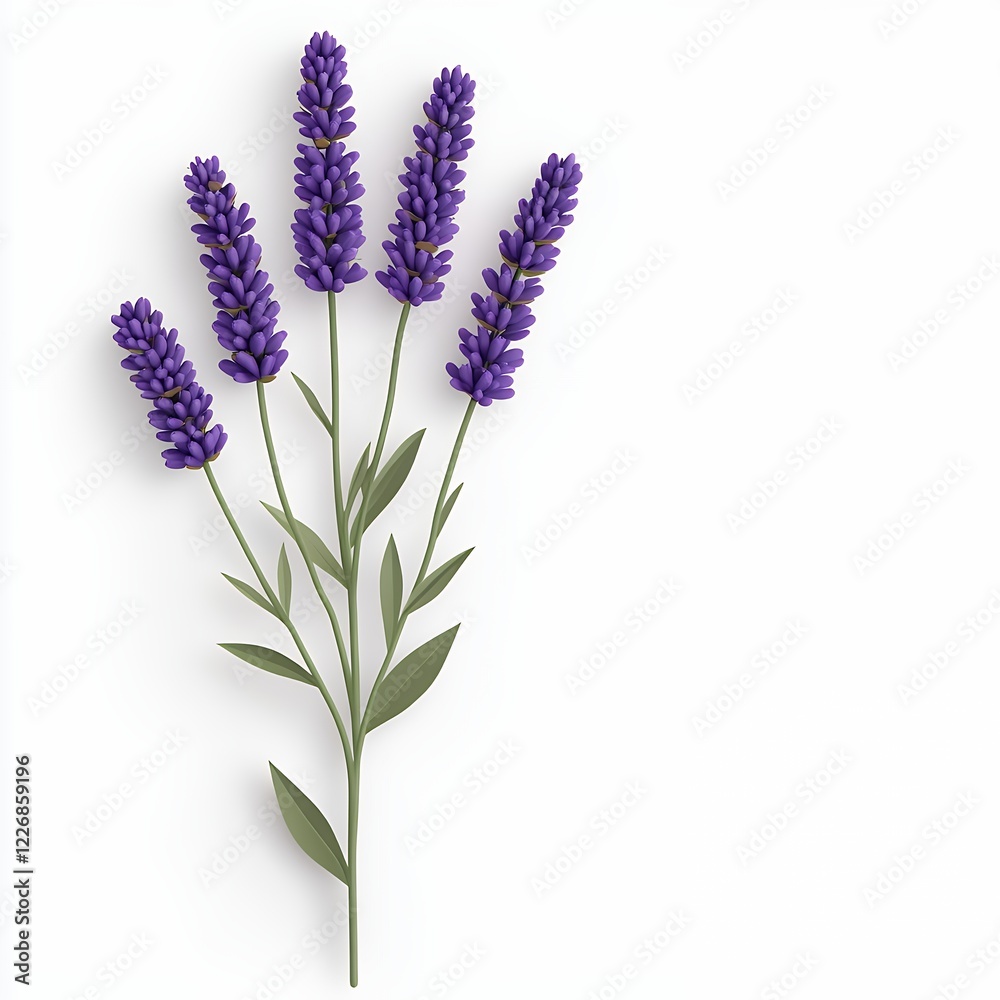 Obraz premium Vibrant Lavender Sprig on White Background: A Serene Floral Image for Relaxation and Wellness