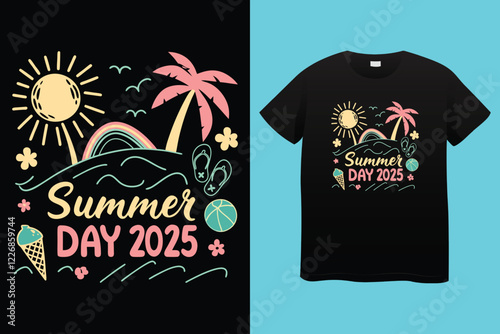CMYK color separation Summer vector t-shirt design , surfing beach vector photo print , vintage retro beach print design, surfboard with palm tree and typography text.