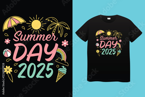 CMYK color separation Summer vector t-shirt design , surfing beach vector photo print , vintage retro beach print design, surfboard with palm tree and typography text.