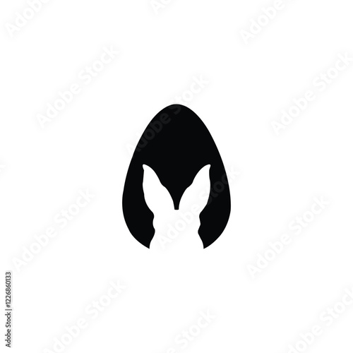 Easter egg and bunny. Easter greeting silhouette isolated on white background. Festive symbol pictogram in line and silhouette for decoration, web design.