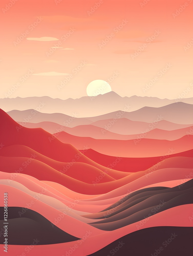 Obraz premium Serene Sunset Over Rolling Hills