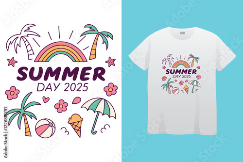 CMYK color separation Summer vector t-shirt design , surfing beach vector photo print , vintage retro beach print design, surfboard with palm tree and typography text.