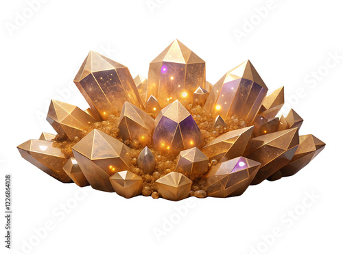 A collection of natural gemstone crystals and minerals in a transparent PNG format. Includes semi-precious stones such as amethyst, citrine, and almandine in vibrant green, red, blue, and black hues.  photo