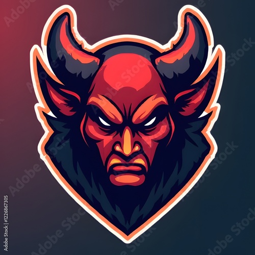 Menacing Red Demon Mascot with Horns and Fierce Expression