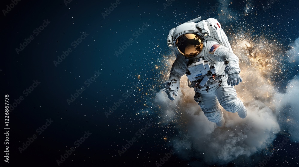 Obraz premium Astronaut Exploring Cosmic Space in Universe Background