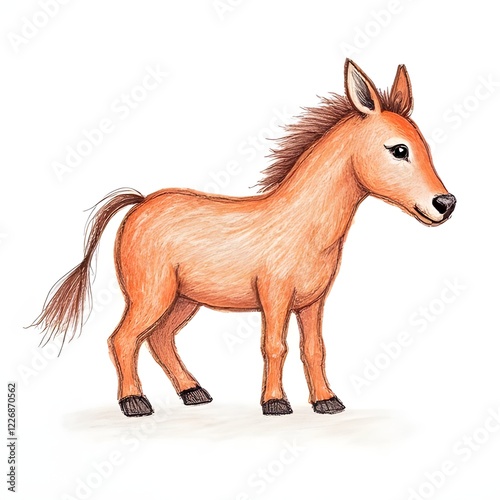 Whimsical Cartoon Horse in Warm Tones on White Background