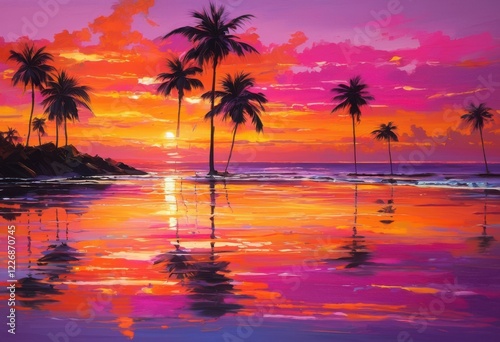 mesmerizing sunset over serene seascape tranquil beach gentle waves skimming shoreline, ocean, horizon, sky, clouds, light, reflection, colors, water, beauty