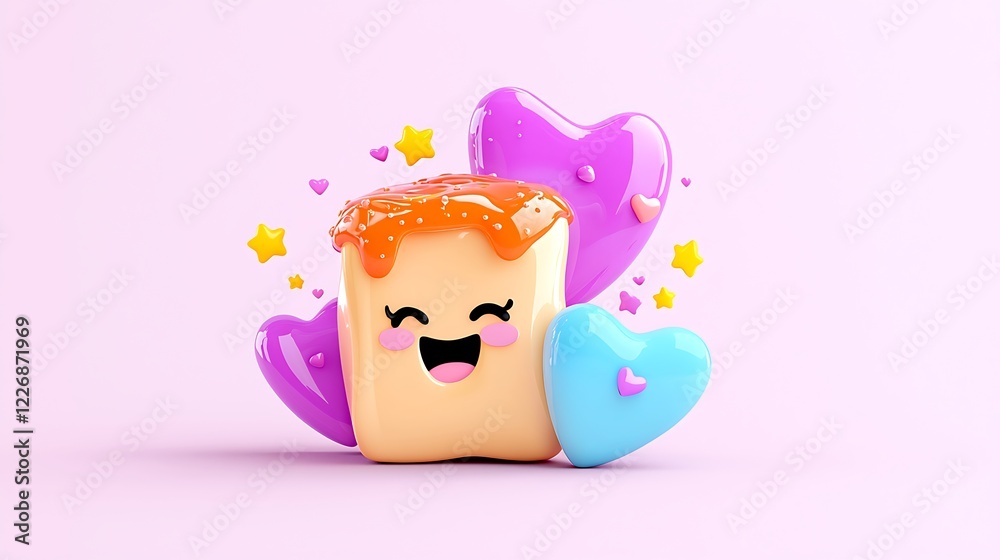 Cute Cartoon Toast with Hearts. Playful 3D Render Cute Cartoon Toast with Hearts. Playful 3D Render