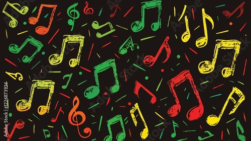 Vibrant Reggae Music Notes Flat Vector Illustration
