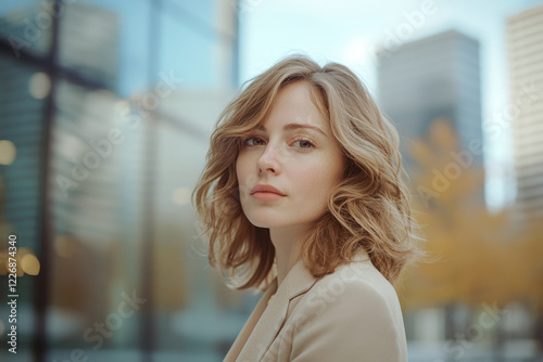 Free Download Urban elegance captured in a modern city landscape with a relaxed expression - GFXLoad