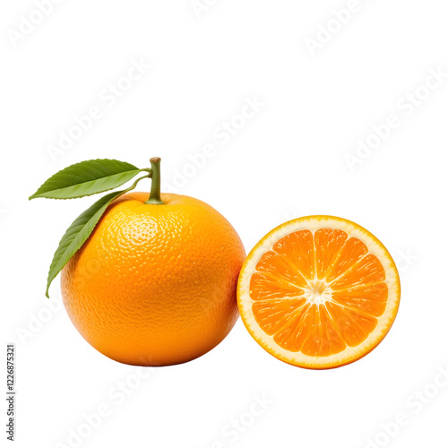 orange with half slice  isolated on transparent background PNG  photo