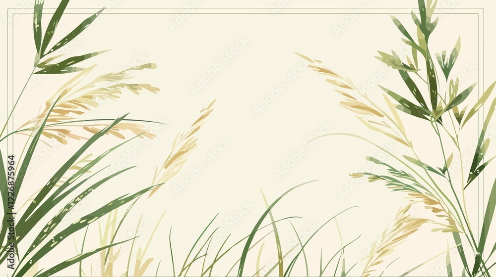 Obraz premium Rice Branches and Leaf Flat Vector Illustration
