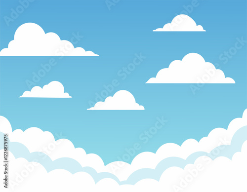 Blue sky with white clouds. Vector of the sky is clear and the clouds are scattered throughout the sky.